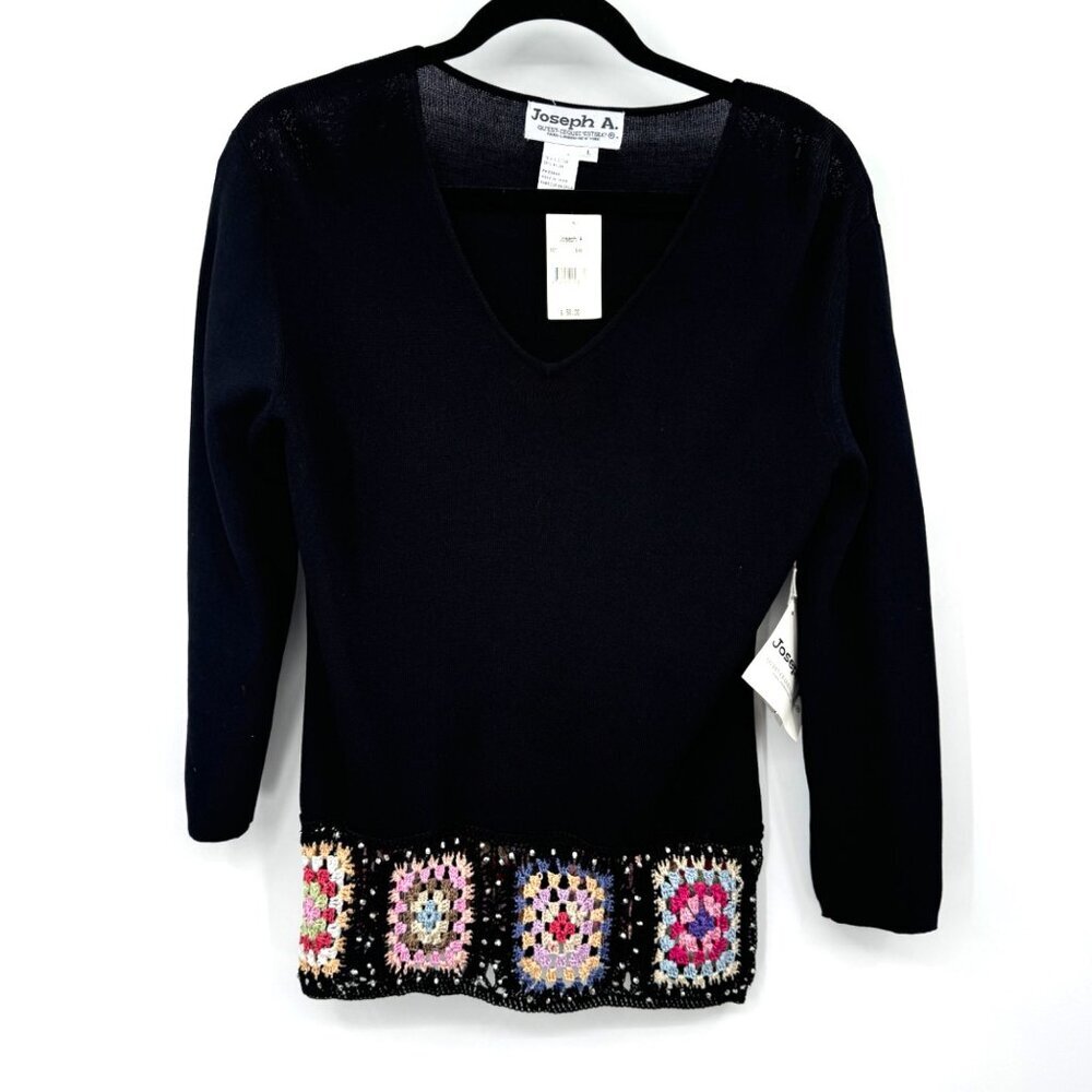 Joseph A. NWT  Staud Women's Black and Pink Blouse Size Large granny square